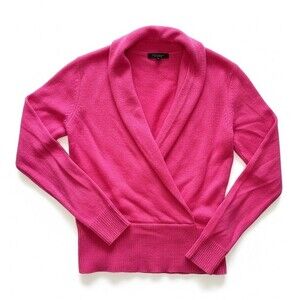 ANN TAYLOR 100% Cashmere Shawl Collar Sweater Faux Wrap Dark Pink Women’s Medium
